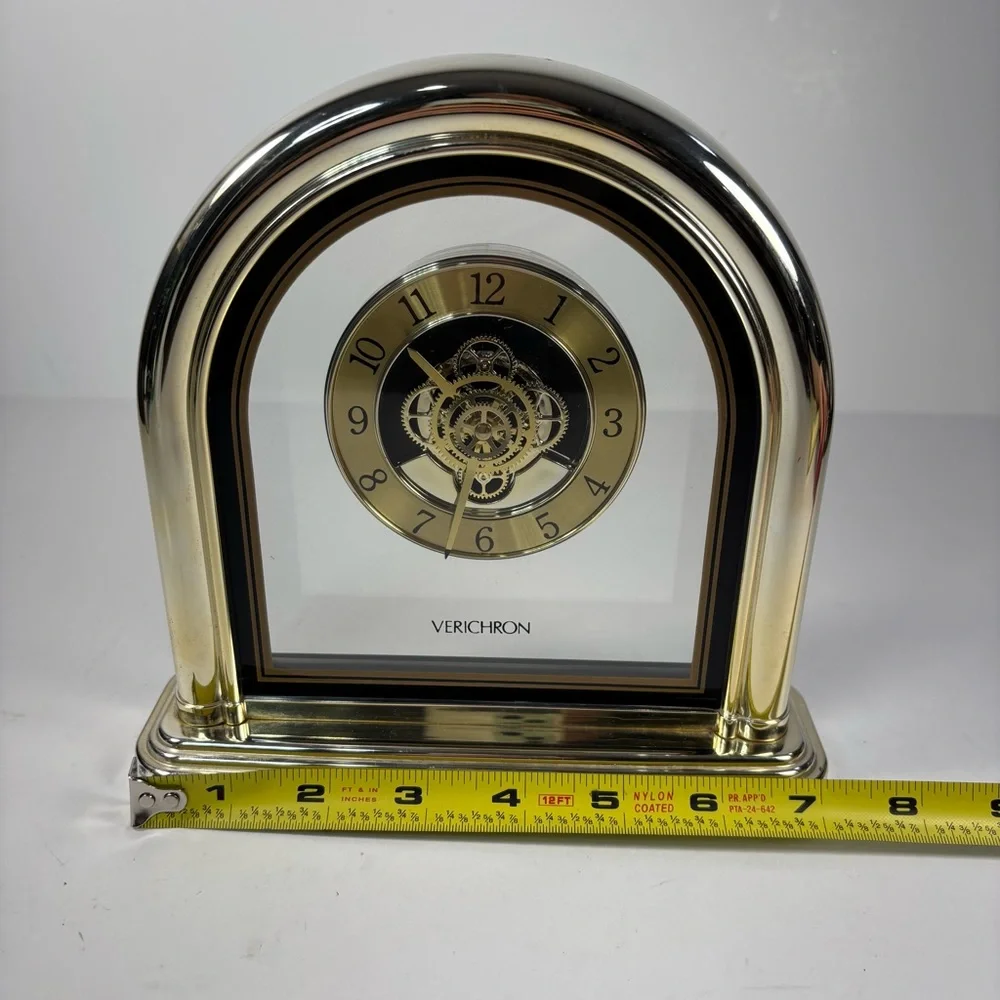 VINTAGE VERICHRON Quartz Takane Gold‎ MANTEL Desk Clock Gears Move Works